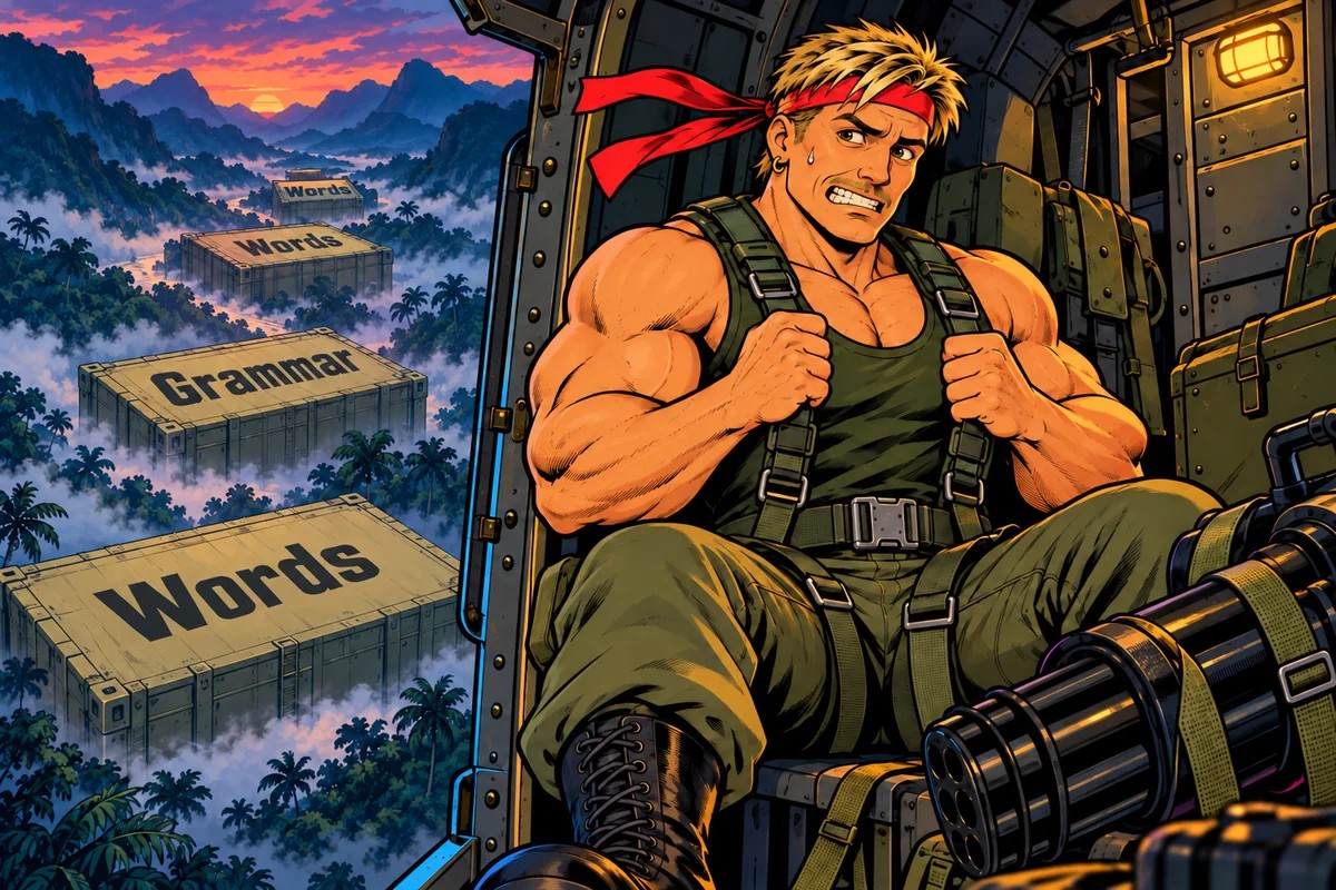 WordCommando action hero over the jungle